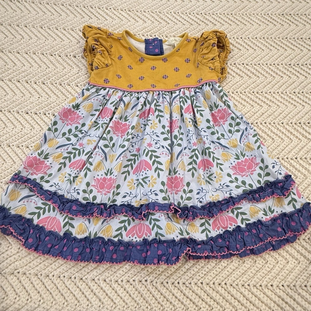 Matilda Jane Dream Big Dress 12-18 Months Multicolor Floral Ruffles Button Back